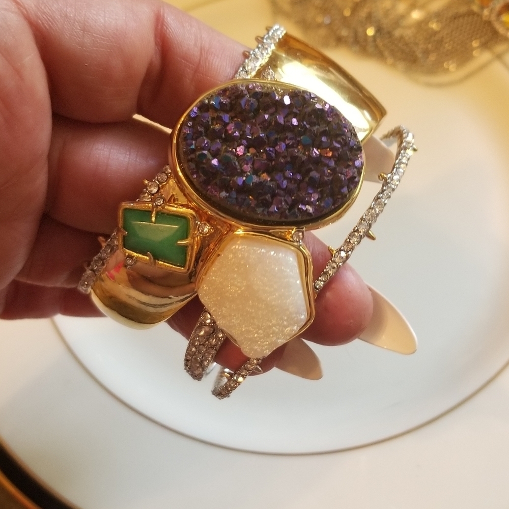 Alexis Bittar Druzy Quartz 10k Gold Bangle Cuff Bracelet - Picture 5 of 13